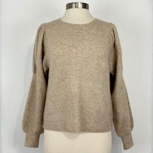 Women Quiet Luxury Old Money Minimalist Scandi Academia Sweater Sz S Puff Sleeve